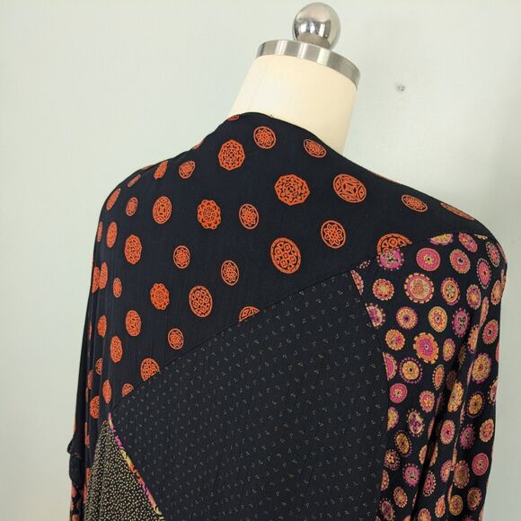 Vintage Kimono Top M Black Pink Cardigan Patchwork Color Artsy Eclectic 90s - Picture 7 of 14